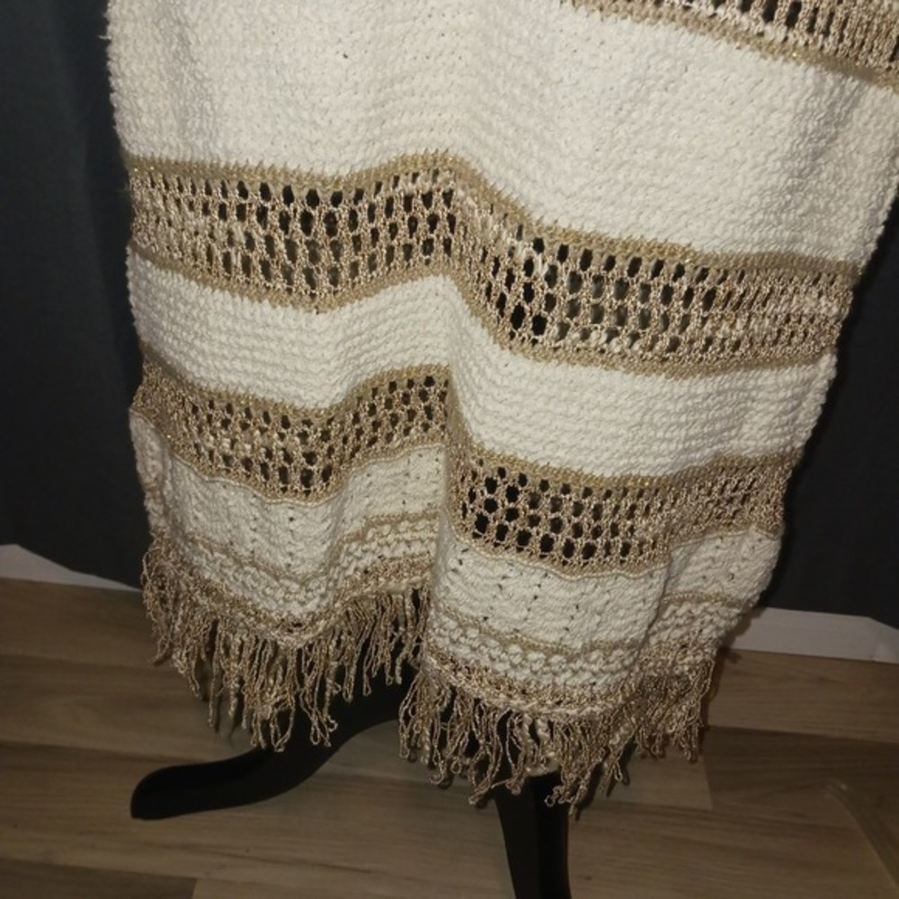Viviane Furrier Boho Crochet Knit Maxi Dress‎ Metallic Striped Fringed Hem 10 - Picture 5 of 12